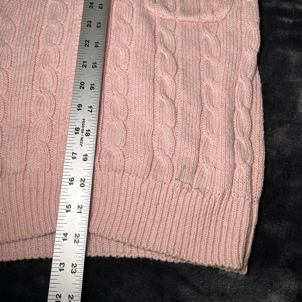 Tian Collection Pink Short Sleeve Cable Knit Cardigan Sweater Sz S Vtg Chunky